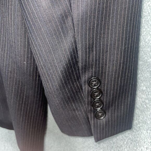 Calvin Klein Blazer Mens 42R Black Wool Pinstripe Buttons Lined‎ Sports Coat - Picture 13 of 13